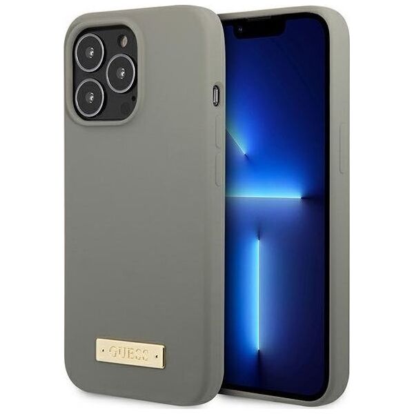 Guess Guess GUHMP13LSPLG iPhone 13 Pro / 13 6,1" szary/grey hard case Silicone Logo Plate MagSafe NoSize