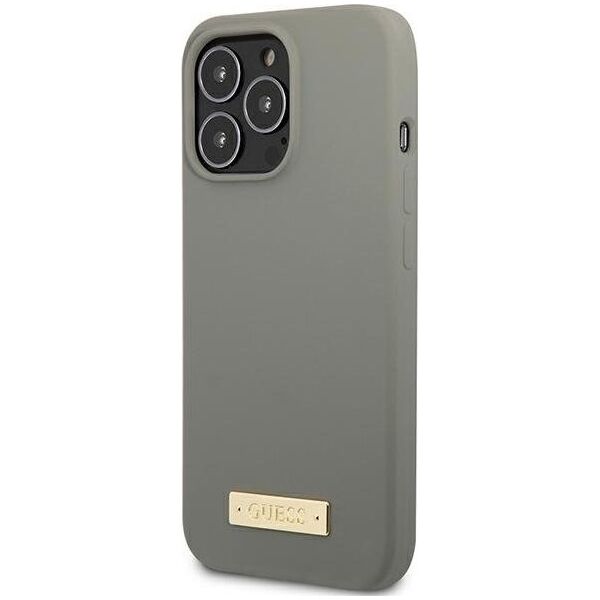 Guess Guess GUHMP13LSPLG iPhone 13 Pro / 13 6,1" szary/grey hard case Silicone Logo Plate MagSafe NoSize