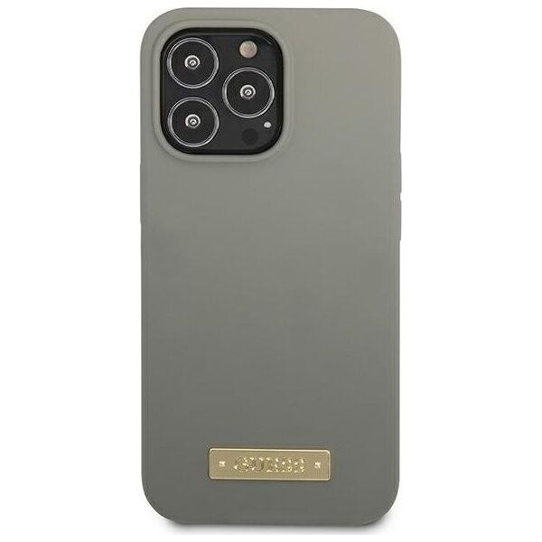 Guess Guess GUHMP13LSPLG iPhone 13 Pro / 13 6,1" szary/grey hard case Silicone Logo Plate MagSafe NoSize