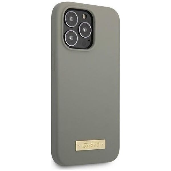 Guess Guess GUHMP13LSPLG iPhone 13 Pro / 13 6,1" szary/grey hard case Silicone Logo Plate MagSafe NoSize