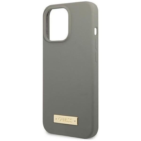 Guess Guess GUHMP13LSPLG iPhone 13 Pro / 13 6,1" szary/grey hard case Silicone Logo Plate MagSafe NoSize