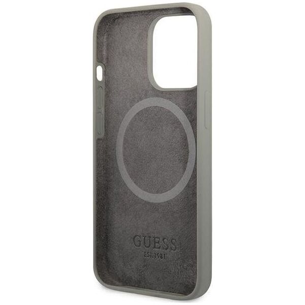 Guess Guess GUHMP13LSPLG iPhone 13 Pro / 13 6,1" szary/grey hard case Silicone Logo Plate MagSafe NoSize