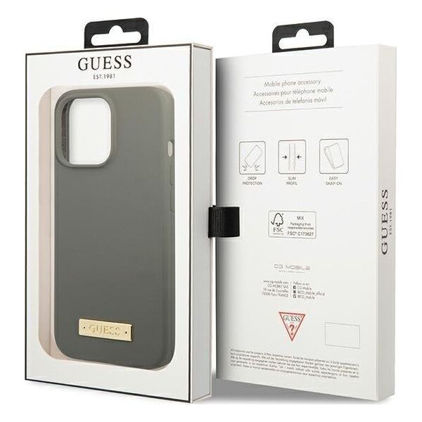 Guess Guess GUHMP13LSPLG iPhone 13 Pro / 13 6,1" szary/grey hard case Silicone Logo Plate MagSafe NoSize