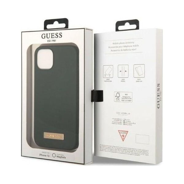 Guess Guess GUHMP13MSBPLA iPhone 13 6,1" zielony/khaki hard case Silicone Logo Plate MagSafe NoSize