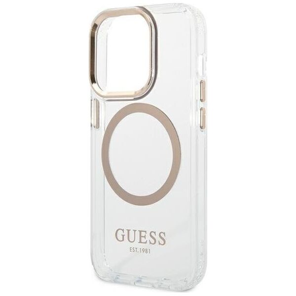 Guess Guess GUHMP14LHTRMD iPhone 14 Pro 6,1" złoty/gold hard case Metal Outline Magsafe NoSize