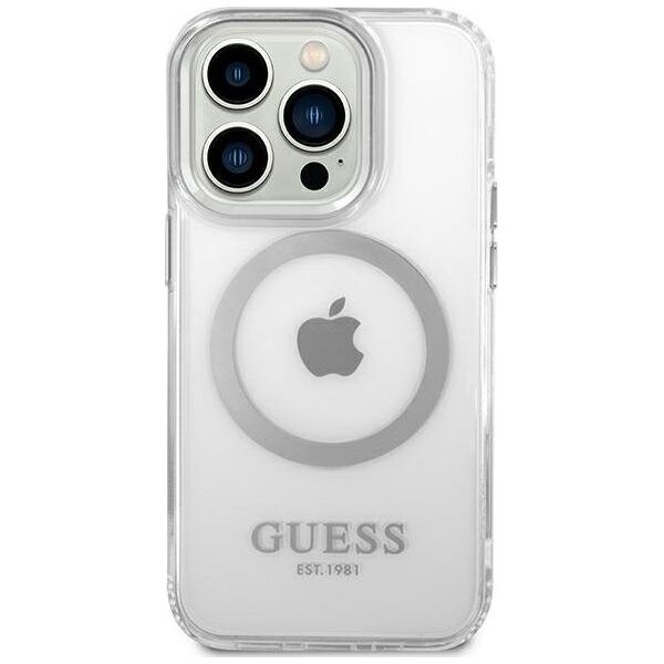 Guess Guess GUHMP14LHTRMS iPhone 14 Pro 6,1" srebrny/silver hard case Metal Outline Magsafe NoSize