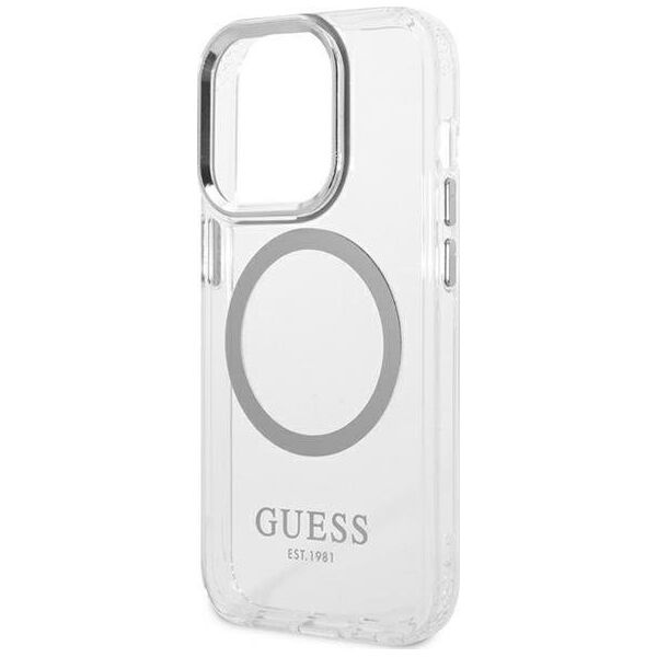 Guess Guess GUHMP14LHTRMS iPhone 14 Pro 6,1" srebrny/silver hard case Metal Outline Magsafe NoSize