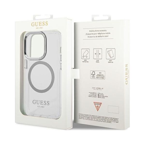 Guess Guess GUHMP14LHTRMS iPhone 14 Pro 6,1" srebrny/silver hard case Metal Outline Magsafe NoSize