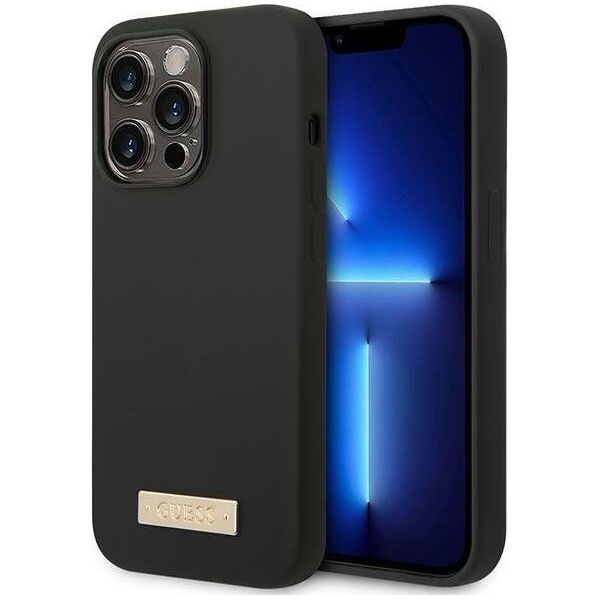 Guess Guess GUHMP14LSBPLK iPhone 14 Pro 6,1" czarny/black hard case Silicone Logo Plate MagSafe NoSize