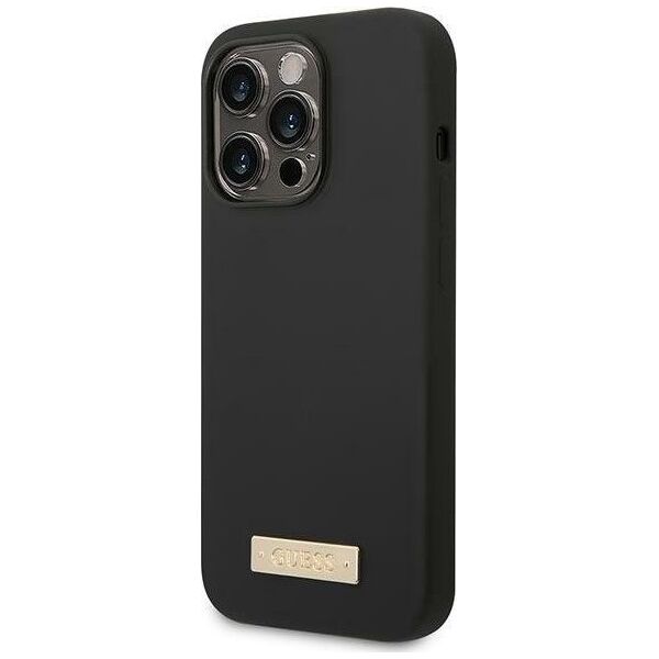 Guess Guess GUHMP14LSBPLK iPhone 14 Pro 6,1" czarny/black hard case Silicone Logo Plate MagSafe NoSize