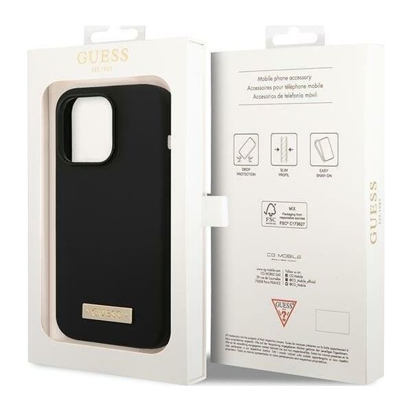 Guess Guess GUHMP14LSBPLK iPhone 14 Pro 6,1" czarny/black hard case Silicone Logo Plate MagSafe NoSize