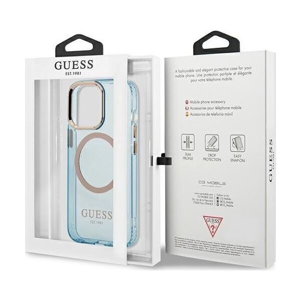 Guess Guess GUHMP13LHTCMB iPhone 13 Pro / 13 6,1" niebieski/blue hard case Gold Outline Translucent MagSafe NoSize