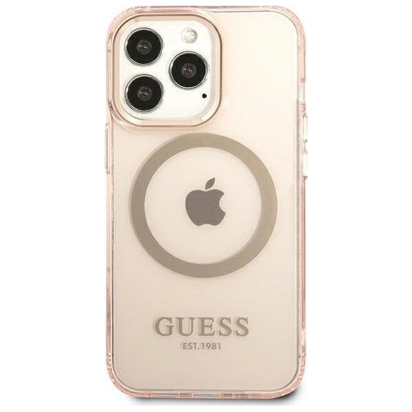 Guess Guess GUHMP13XHTCMP iPhone 13 Pro Max 6,7" różowy/pink hard case Gold Outline Translucent MagSafe NoSize