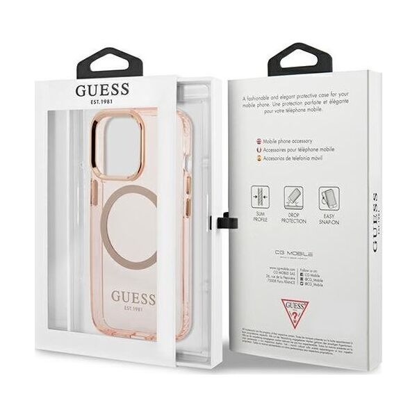 Guess Guess GUHMP13XHTCMP iPhone 13 Pro Max 6,7" różowy/pink hard case Gold Outline Translucent MagSafe NoSize