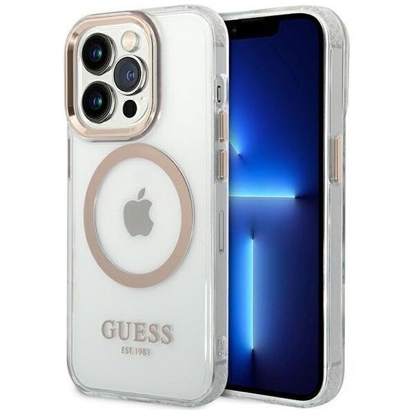 Guess Guess GUHMP14XHTRMD iPhone 14 Pro Max 6,7" złoty/gold hard case Metal Outline Magsafe NoSize