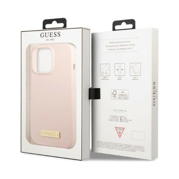 Guess Guess GUHMP13LSPLP iPhone 13 Pro / 13 6,1" różowy/pink hard case Silicone Logo Plate MagSafe NoSize