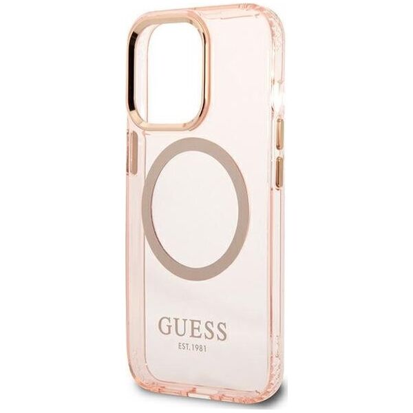 Guess Guess GUHMP13LHTCMP iPhone 13 Pro / 13 6,1" różowy/pink hard case Gold Outline Translucent MagSafe NoSize