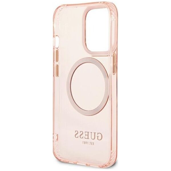 Guess Guess GUHMP13LHTCMP iPhone 13 Pro / 13 6,1" różowy/pink hard case Gold Outline Translucent MagSafe NoSize