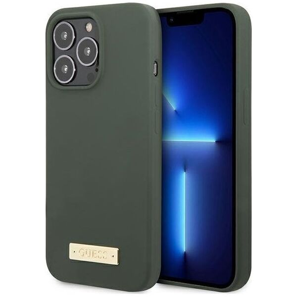 Guess Guess GUHMP13LSPLA iPhone 13 Pro / 13 6,1" zielony/khaki hard case Silicone Logo Plate MagSafe NoSize