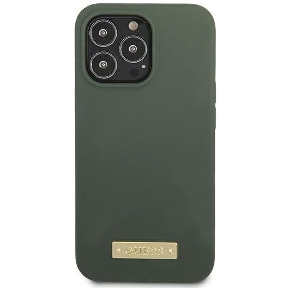 Guess Guess GUHMP13LSPLA iPhone 13 Pro / 13 6,1" zielony/khaki hard case Silicone Logo Plate MagSafe NoSize