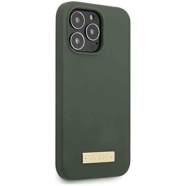 Guess Guess GUHMP13LSPLA iPhone 13 Pro / 13 6,1" zielony/khaki hard case Silicone Logo Plate MagSafe NoSize