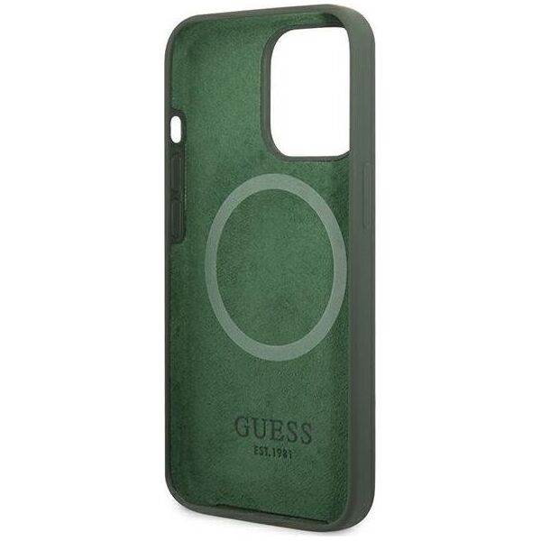 Guess Guess GUHMP13LSPLA iPhone 13 Pro / 13 6,1" zielony/khaki hard case Silicone Logo Plate MagSafe NoSize