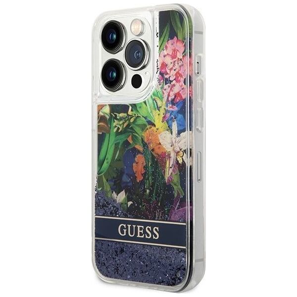 Guess Etui Guess GUHCP14XLFLSB Apple iPhone 14 Pro Max niebieski/blue hardcase Flower Liquid Glitter