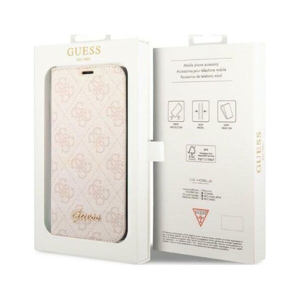 Guess Etui Guess GUBKP14LHG4SHP Apple iPhone 14 Pro różowy/pink book 4G Vintage Gold Logo