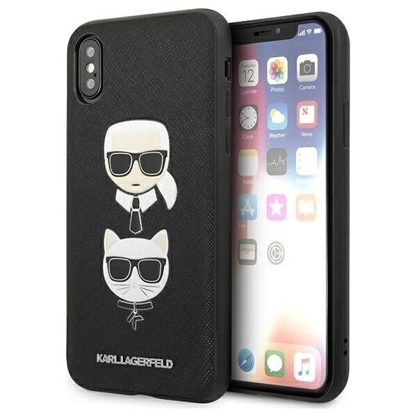 Karl Lagerfeld Etui Karl Lagerfeld KLHCPXSAKICKCBK Apple iPhone XS/X czarny/black hardcase Saffiano Ikonik Karl&Choupette Head