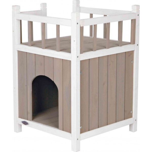 Trixie Domek Natura z balkonem dla kotów, 45 × 65 × 45 cm, biały/szary