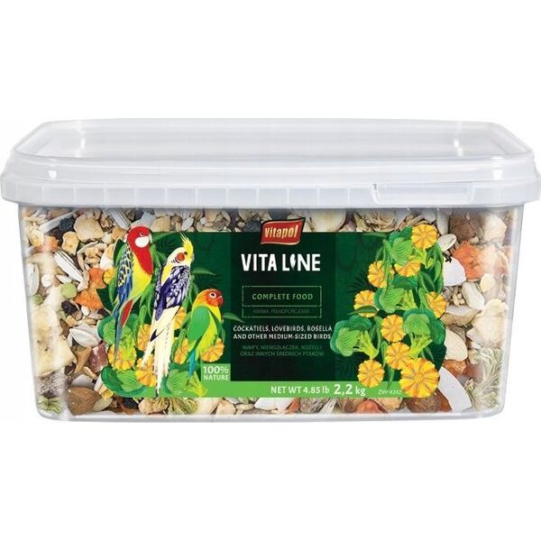 Vitapol Vitaline Karma pełnoporcjowa dla papużki falistej oraz innych małych ptaków ozdobnych, wiadro 2,2 kg