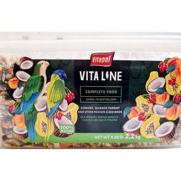 Vitapol Vitaline Karma pełnoporcjowa dla konur, mnich i innych średnich papug, wiadro 2,2 kg