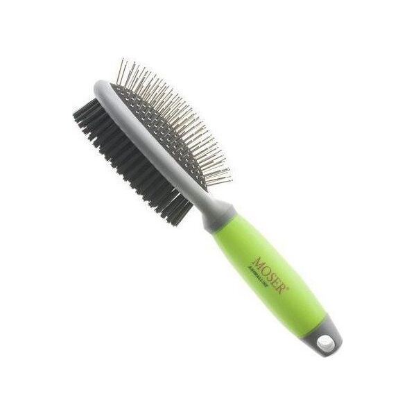 Moser Szczotka dwustronna owalna dla psów i kotów, stal/nylon, 24cm, szarozielona