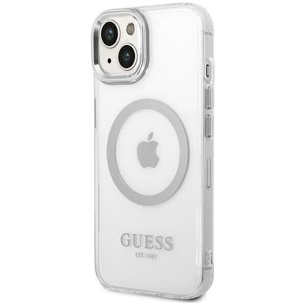 Guess Etui Guess Metal Outline Magsafe HardCase do iPhone 14 srebrne