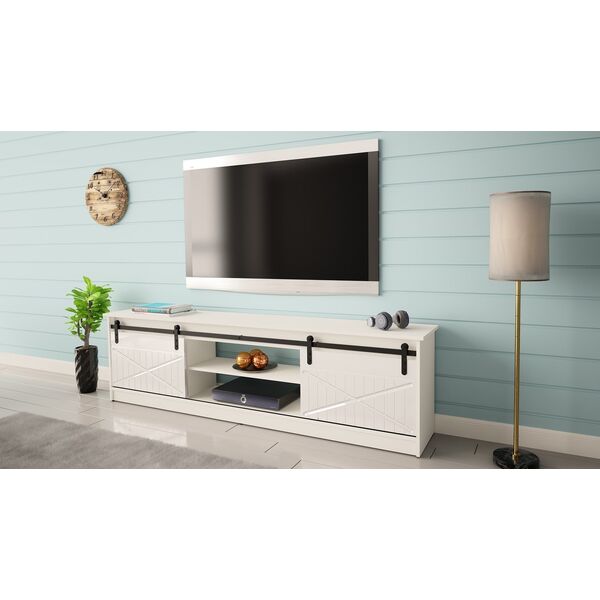 Cama Meble Szafka RTV GRANERO 200x56,7x35 biały/biały połysk