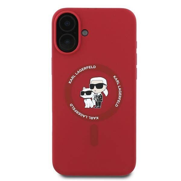 Original Case IPHONE 16 PLUS Karl Lagerfeld Hardcase Silicone Karl&Choupette Ring MagSafe red 3666339318697