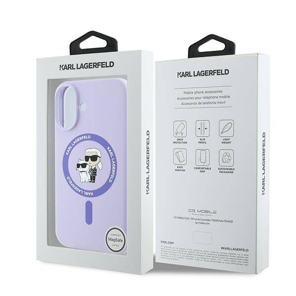 Original Case IPHONE 16 PLUS Karl Lagerfeld Hardcase Silicone Karl&Choupette Ring MagSafe purple 3666339318734