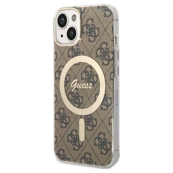 Guess Zestaw Guess GUBPP14MH4EACSW Case+ Charger iPhone 14 Plus 6,7" brązowy/brown hard case 4G Print MagSafe NoSize