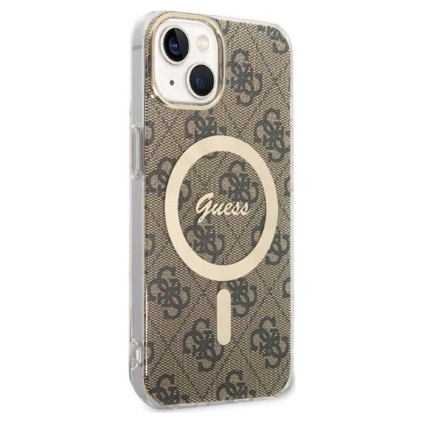 Guess Zestaw Guess GUBPP14MH4EACSW Case+ Charger iPhone 14 Plus 6,7" brązowy/brown hard case 4G Print MagSafe NoSize