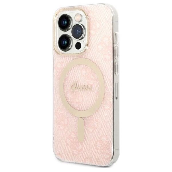 Guess Zestaw Guess GUBPP14LH4EACSP Case+ Charger iPhone 14 Pro 6,1" różowy/pink hard case 4G Print MagSafe NoSize