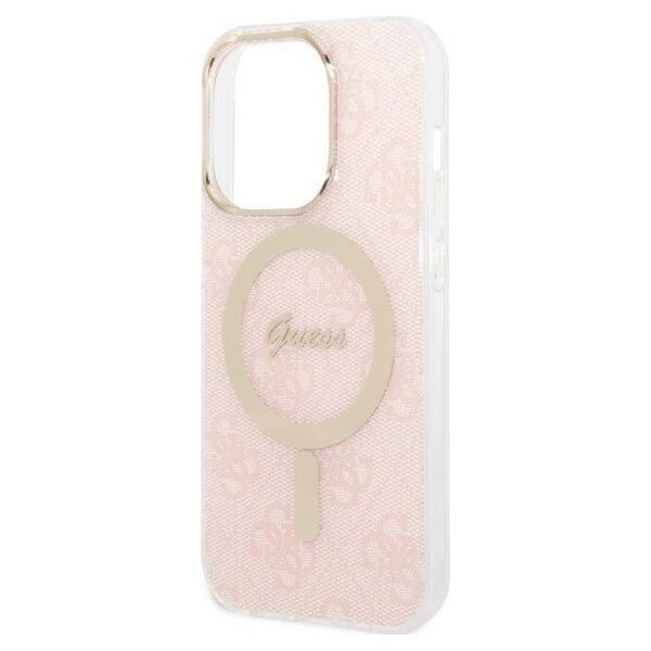 Guess Zestaw Guess GUBPP14LH4EACSP Case+ Charger iPhone 14 Pro 6,1" różowy/pink hard case 4G Print MagSafe NoSize