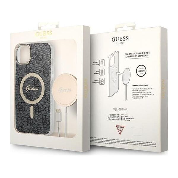 Guess Zestaw Guess GUBPP14MH4EACSK Case+ Charger iPhone 14 Plus 6,7" czarny/black hard case 4G Print MagSafe NoSize