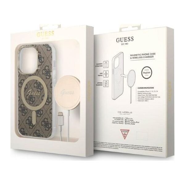 Guess Zestaw Guess GUBPP14XH4EACSW Case+ Charger iPhone 14 Pro Max 6,7" brązowy/brown hard case 4G Print MagSafe NoSize