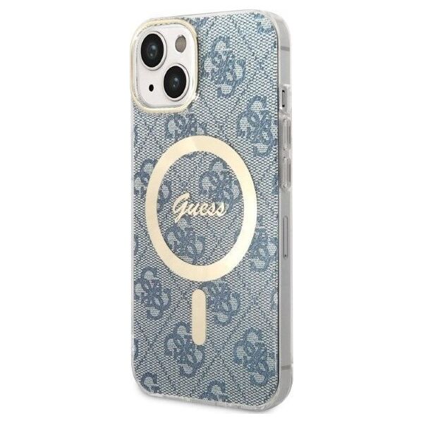 Guess Zestaw Guess GUBPP14SH4EACSB Case+ Charger iPhone 14 6,1" niebieski/blue hard case 4G Print MagSafe NoSize