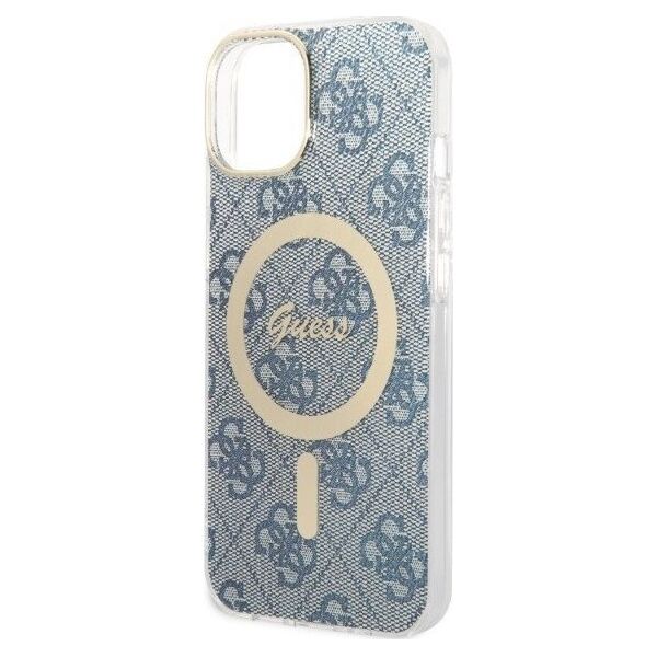 Guess Zestaw Guess GUBPP14SH4EACSB Case+ Charger iPhone 14 6,1" niebieski/blue hard case 4G Print MagSafe NoSize