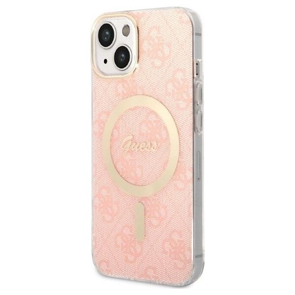 Guess Zestaw Guess GUBPP14SH4EACSP Case+ Charger iPhone 14 6,1" różowy/pink hard case 4G Print MagSafe NoSize