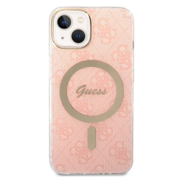 Guess Zestaw Guess GUBPP14SH4EACSP Case+ Charger iPhone 14 6,1" różowy/pink hard case 4G Print MagSafe NoSize