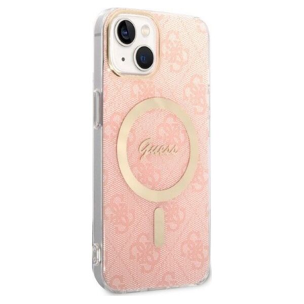 Guess Zestaw Guess GUBPP14SH4EACSP Case+ Charger iPhone 14 6,1" różowy/pink hard case 4G Print MagSafe NoSize