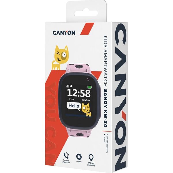 Smartwatch Canyon Sandy KW-34 Czarno-różowy  (CNE-KW34PP)