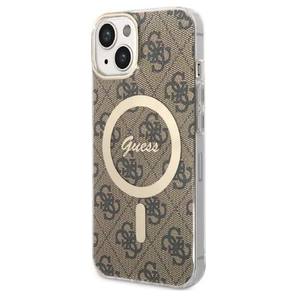 Guess Guess zestaw ładowarka MagSafe + etui do iPhone 14 6,1" brązowe 4G Print (GUBPP14SH4EACSW)